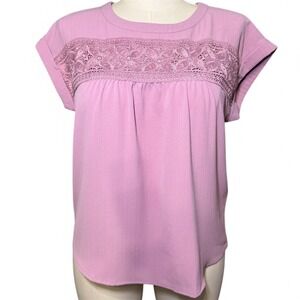 Blu Pepper Women's Mauve Lace Inset Cap Sleeve Button Back Top Size L